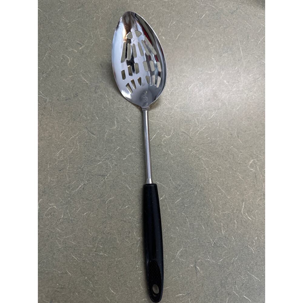 Vintage EKCO Slotted Serving Spoon 12” Black Handle Chromium Plated USA